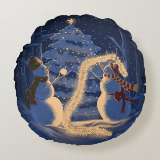 Almofada Redonda Um Natal de Boneco de Neve