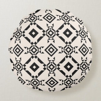 Almofada Redonda Um ornamento étnico moderno. Vintagem a preto e br
