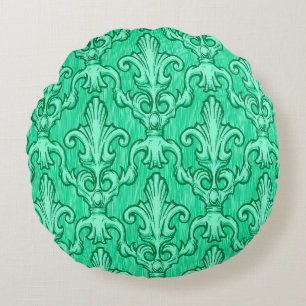 Almofada Redonda Um padrão barroco vintage verde e perfeito. Illust