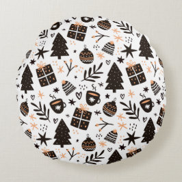 Almofada Redonda Um padrão de Natal preto e branco