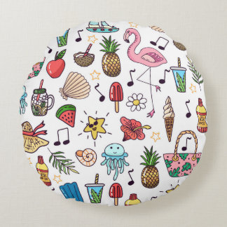 Almofada Redonda Um padrão perfeito com elementos de verão. ilustra