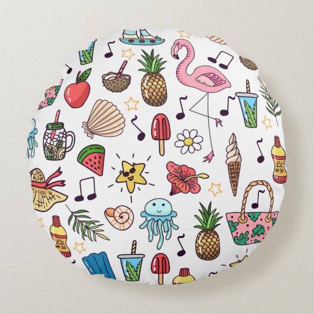 Almofada Redonda Um padrão perfeito com elementos de verão. ilustra (Frente)