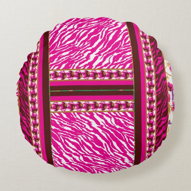 Almofada Redonda um wallpaper rosa e branco com cruz (Frente)