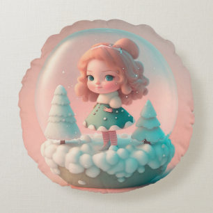 Almofada Redonda Uma boneca engraçada em um Travesseiro decorativo