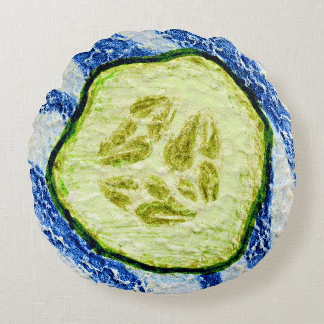 Almofada Redonda Uma fatia de Pepino-de-Verão (Frente)