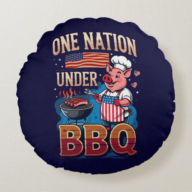 Almofada Redonda Uma Nação Sob o Churrasco – Grillmaster Chef Vinta (Frente)