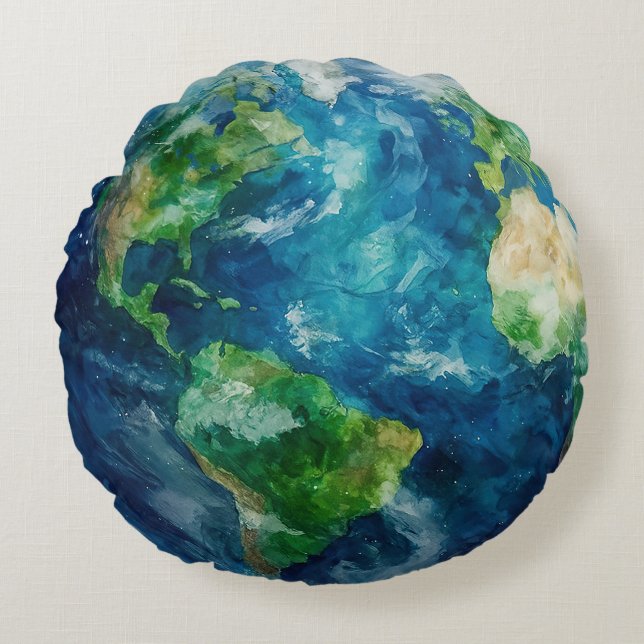 Almofada Redonda Uma pintura da terra no espaço (Frente)