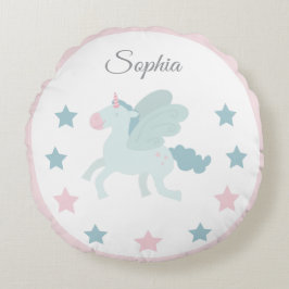 Almofada Redonda Unicorn Custom Name Cute Pink Blue 