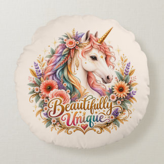 Almofada Redonda Unicórnio Boho Floral Misticamente Único e Belo