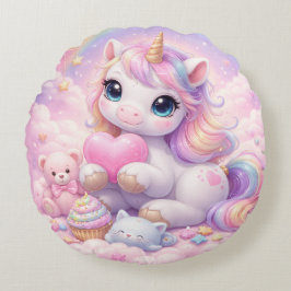 Almofada Redonda Unicórnio Kawaii Caprichoso e Amigos Nuvem Pastel