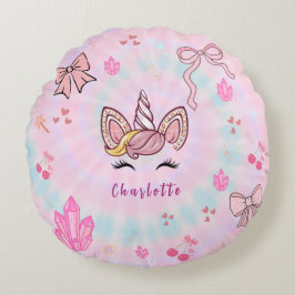 Almofada Redonda Unicórnio Tie Dye Coquete Laço