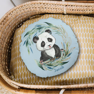 Almofada Redonda Ursinho Panda Bebê em Travesseiro Redondo de Berçá