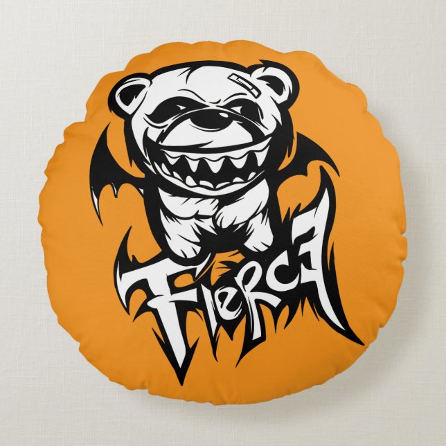 Almofada Redonda Urso de Desenho Animado Feroz (Frente)