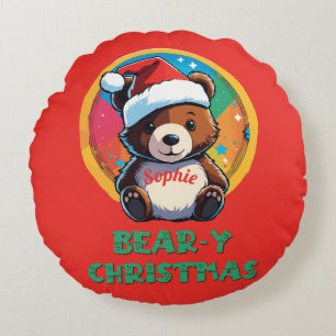 Almofada Redonda Urso de Natal Bonito Adorável Kawaii Chibi
