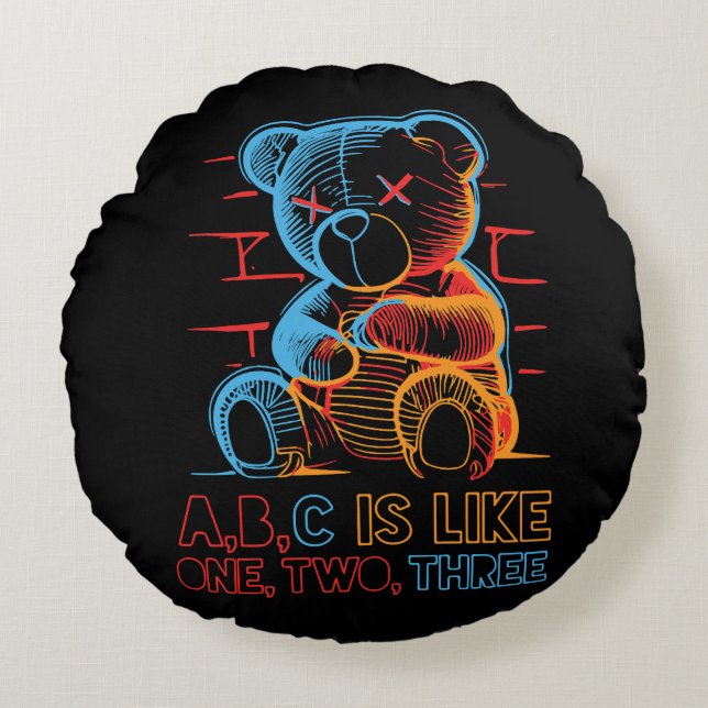 Almofada Redonda Urso de pelúcia Neon ABC (Frente)