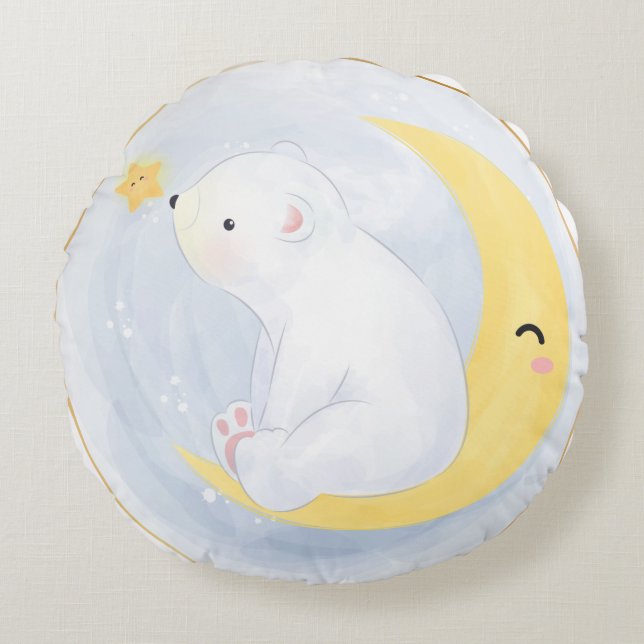 ALMOFADA REDONDA URSO DE POLAR BRANCO DE BEBÊ BRANCO NA METADE DA L (Frente)