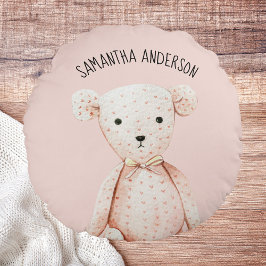 Almofada Redonda Urso de Teddy Rosa Pink Pastel de Bela Moderna com