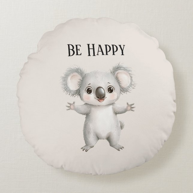 Almofada Redonda Urso Koala Feliz (Frente)
