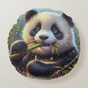 Almofada Redonda Urso Panda Adorável Comendo Bambu