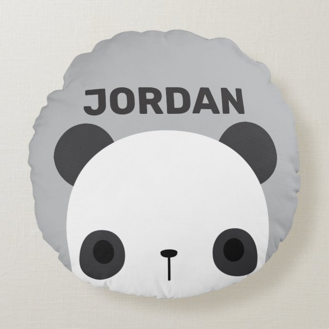 Almofada Redonda Urso Panda Bonito com Nome Personalizado (Frente)