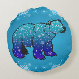 Almofada Redonda Urso Polar e Flocos de Neve