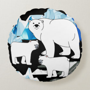 Almofada Redonda Urso Polar Preto Azul Fofo Focas De Gelo Filhotes 