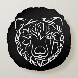 Almofada Redonda Urso Tribal Negro e Branco