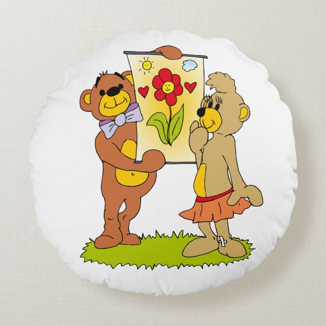 Almofada Redonda ursos peludos apaixonados (Frente)