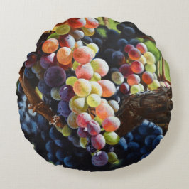 Almofada Redonda Uvas de abundância para amantes e vinhas de vinho