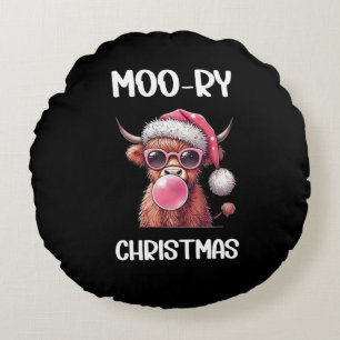 Almofada Redonda Vaca de Higland Escocesa de Natal Moo-ry