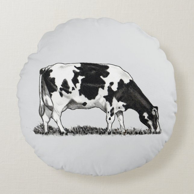 Almofada Redonda Vaca Leiteira Holstein (Frente)
