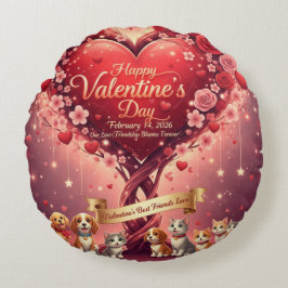 Almofada Redonda Valentine's Day Pets Lover's Floral Round Pillow