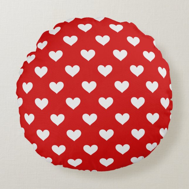 Almofada Redonda Valentines Day Red Love Hearts Round Pillow (Frente)