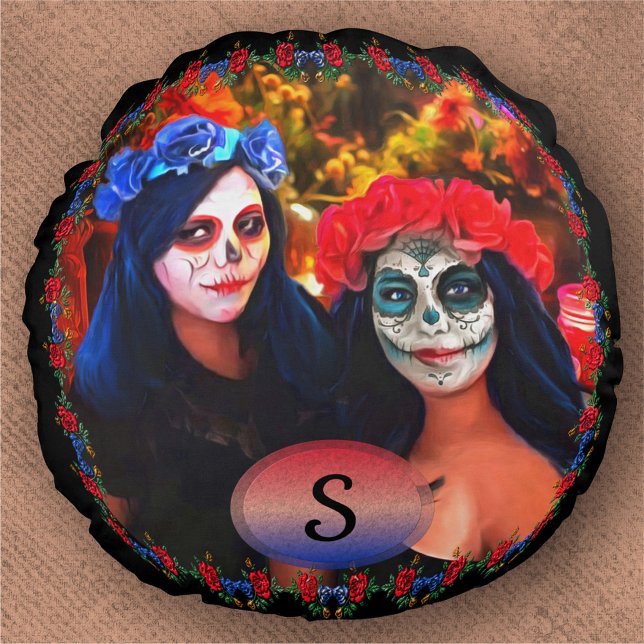 Almofada Redonda Vallarta Catrinas com Flores e Velas 1718 (Criador carregado)