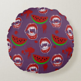 Almofada Redonda Vampiro Comendo Melancia Halloween em Julho Roxo