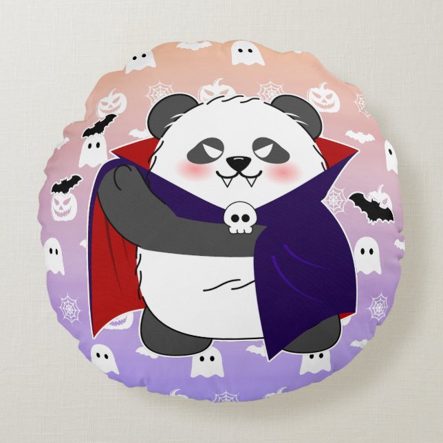 Almofada Redonda Vampiro do Bebê Cute do Halloween Panda Dracula (Frente)