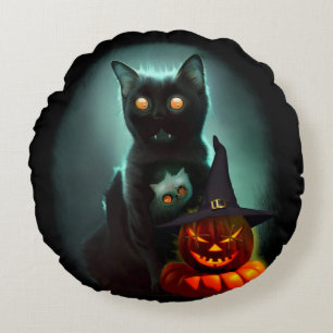 Almofada Redonda Vampiro Gato e Mágico Pumpkin Halloween Surreal