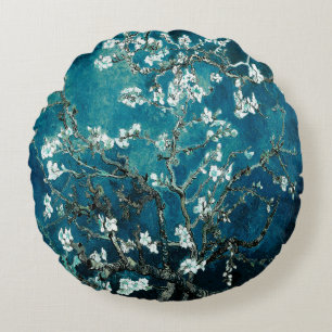 Almofada Redonda Van Gogh Almond Blossoms Dark Teal