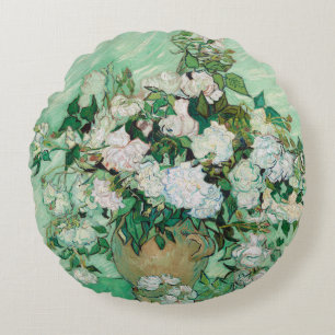 Almofada Redonda Van Gogh Vase com Rosas Rosa Vintage Arte Floral
