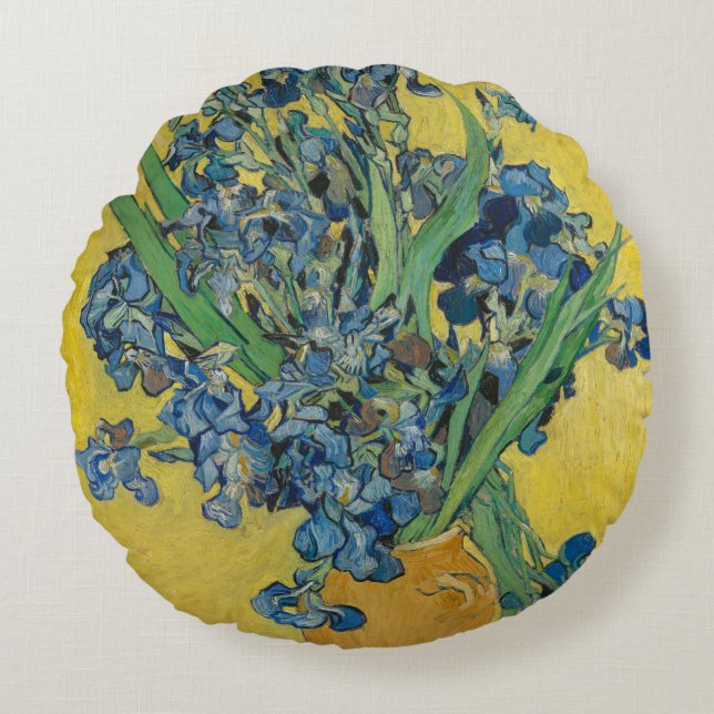 Almofada Redonda Vaso Van Gogh com Íris Classic Impressionismo (Frente)