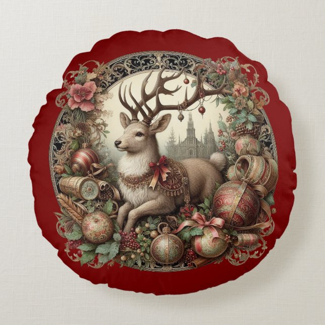 Almofada Redonda Veado com decoração (Frente)