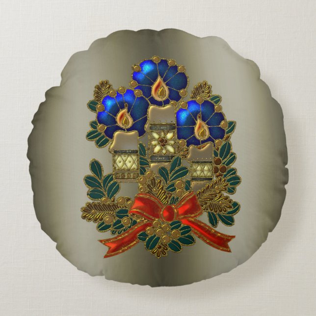 Almofada Redonda Velas de Natal e Terra (Frente)