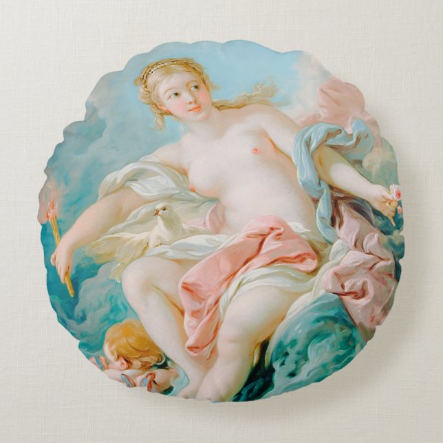 Almofada Redonda Vênus nas ondas de François Boucher (Frente)