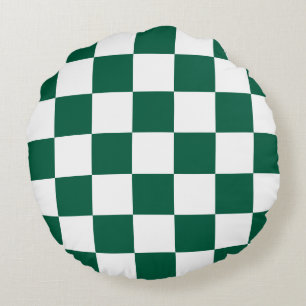 Almofada Redonda Verde-Caçador e Branco Verificado
