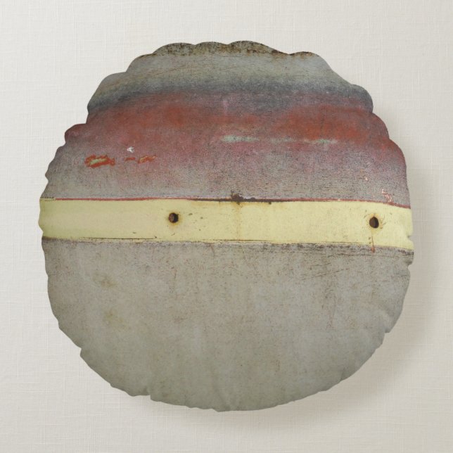 Almofada Redonda Verde desbotado, Vermelho, Azul e Amarelo enferruj (Frente)