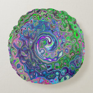 Almofada Redonda Verde limão marmoreado e Abstrato roxo