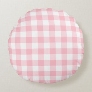 Almofada Redonda Verificações de Gingham de grandes dimensões, rosa