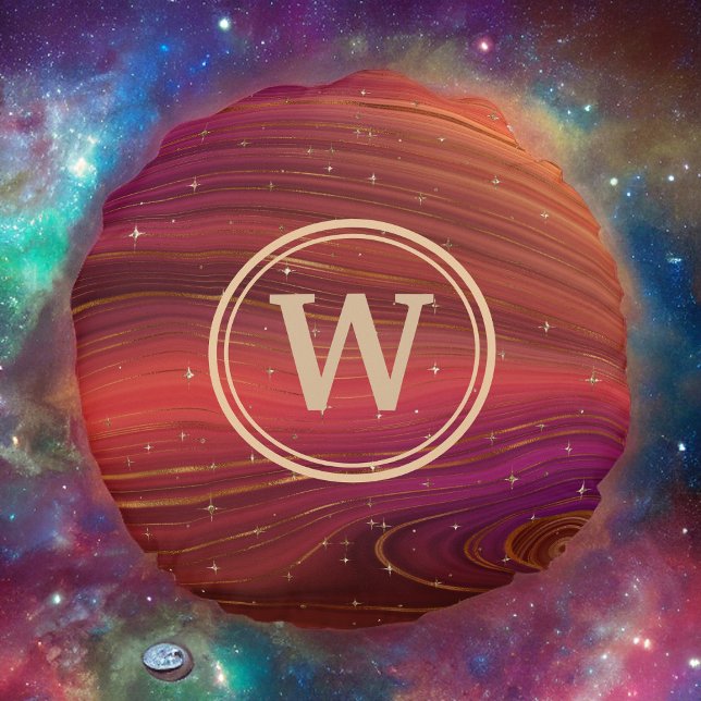 Almofada Redonda Vermelho Laranja e Roxos Espargos com Inicial (Criador carregado)