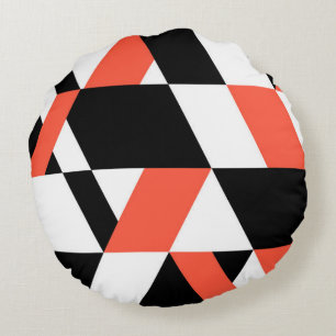 Almofada Redonda Vermelho-negro, moderno, moderno, design geométric