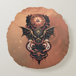 Almofada Redonda Viagem de tempo místico com asas, relógio de galão